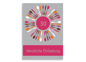 Einladung Besteck (Postkarte) Grau/Pink