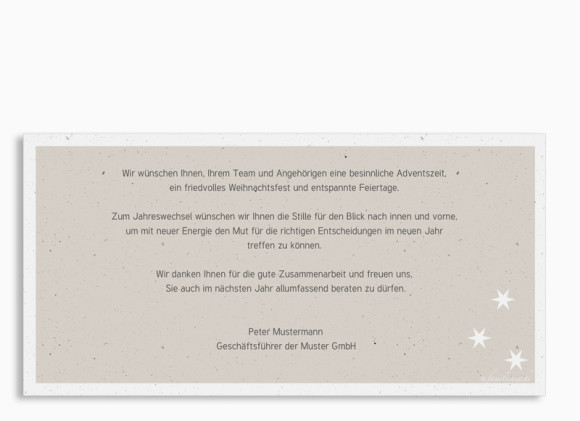 Geschäftliche Weihnachtskarte Frohe Weihnachten, DL Postkarte, Rückseite in beige