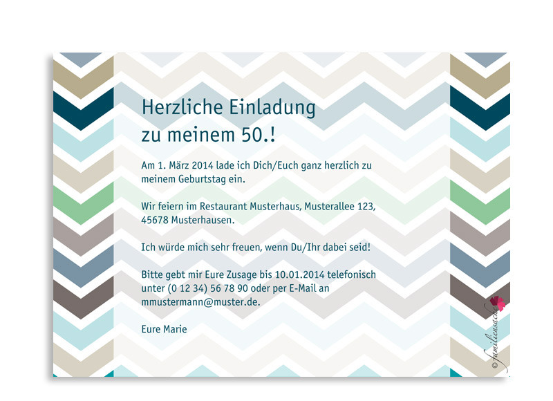 Einladungen Zum 50 Geburtstag Zigzag Selbst Gestalten Familiensache