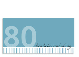 Einladungskarte Stripes 2 zum 80. Geburtstag (Postkarte) Blau