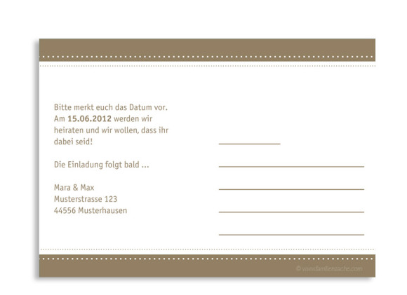 Rückseite, Einladungs-Postkarte zur Hochzeit, Motiv Paris, Farbversion: beige