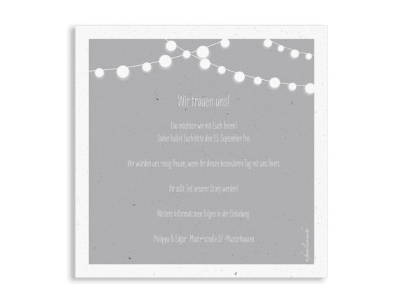 Save the Date-Postkarte 150x150, Rückansicht in grau