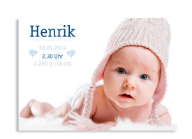 Geburtskarte Hanna/Henrik (Postkarte, mit Foto) Blau