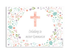 Kommunion Einladung Vintage Flower Apricot