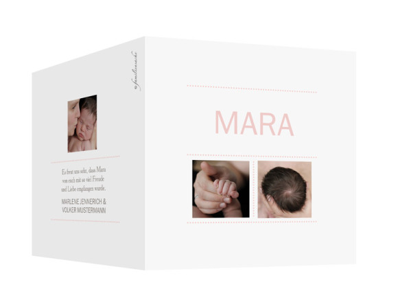 Babykarte als Danksagung Mara/Max, Außenansicht in Puder