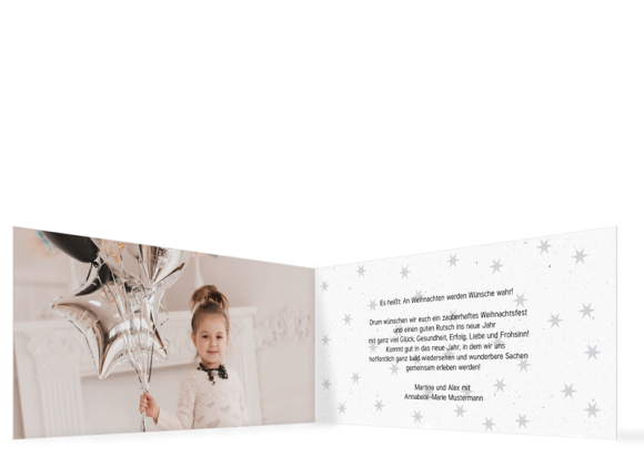 Weihnachtsgrusskarte (Klappkarte DL quer), Motiv: Weihnachtswunsch , Innenansicht, Farbvariante: grau