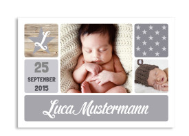 Geburtskarte Lucia/Luca (Postkarte) Grau