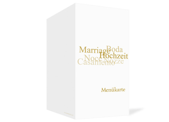 Außenansicht, Menükarte zur Hochzeit (Klappkarte), Motiv Casablanca, Farbversion: beige