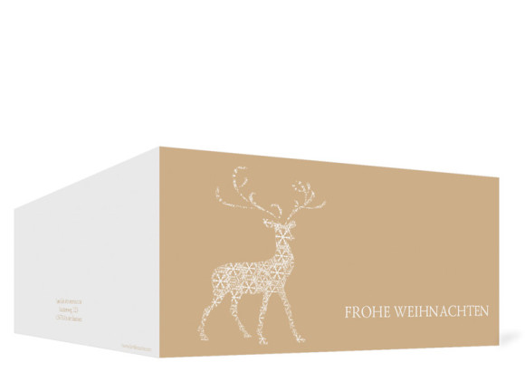 Außenansicht, Weihnachtskarte (Format DIN Lang), Motiv Holy Deer, Farbversion: beige