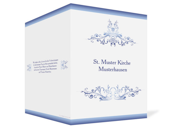 Außenansicht, Klappkarte zur Hochzeit (Kirchenheft), Motiv Mailand, Farbversion: blau