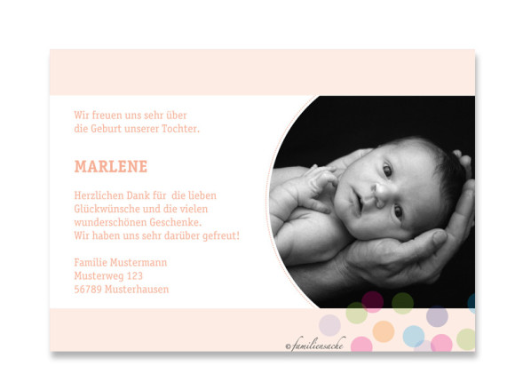 Rückseite, Postkarte zur Geburt, Motiv Marlene/Marlon, Farbversion: apricot