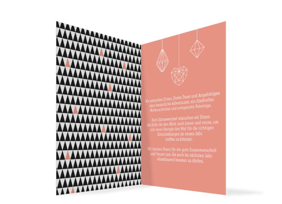 Weihnachtskarte für Firmen Origami, Innenseite: apricot