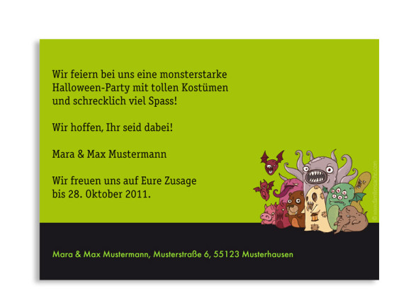 Rückseite, Halloweeneinladung Monster2: grün