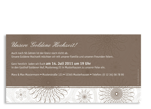 Rückseite, Einladungs-Postkarte zur Goldhochzeit, Motiv Mandala, Farbversion: beige