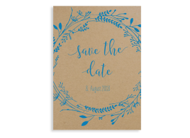 Save the date-Karte "Blumenkranz natural" blau