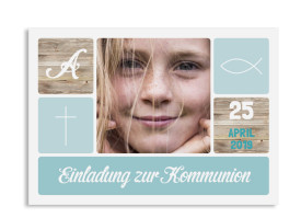 Kommunionseinladung "Lucia Luca" (Postkarte mit Foto) eisblau