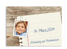 Kommunionseinladung Notizzettel (Postkarte mit Foto) Braun