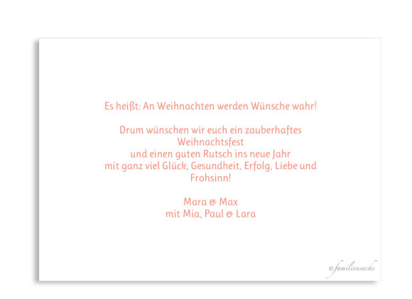 Weihnachtskarte Pure White, Rückseite: apricot