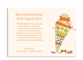 Einschulungskarte Schultüte (Postkarte) Orange