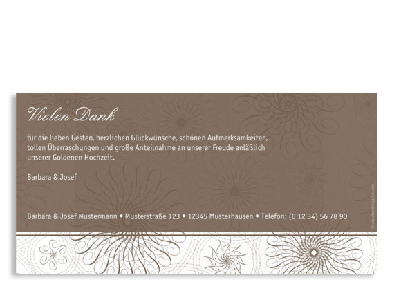 Danksagung Goldene Hochzeit, Motiv Mandala (Postkarte DL quer, ohne Foto), Rückseite, Farbversion: beige