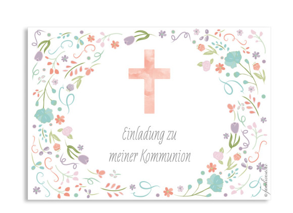 Kommunion Einladung Vintage Flower