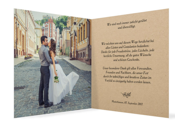 Dankeskarte zur Hochzeit Nature, Klappkarte 300x150, Innenansicht in schwarz