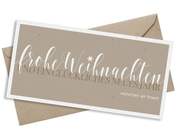 Geschäftliche Weihnachtskarte Frohe Weihnachten, DL Postkarte in beige