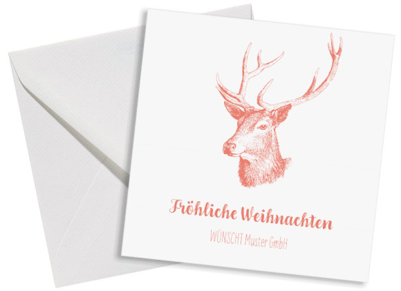 Firmen-Weihnachtskarte Pure Deer (Postkarten, quad.) mit Umschlag, Farbvariante: apricot