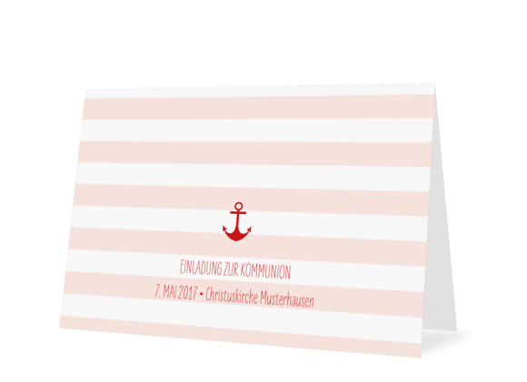 Einladungen zur Kommunion Stripes Anchor