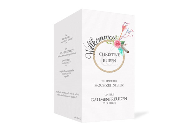 Hochzeitsmenükarten Boho, Außenansicht der Farbversion: anthrazit