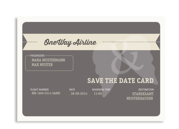 Save-The-Date Flugticket (Postkarte)