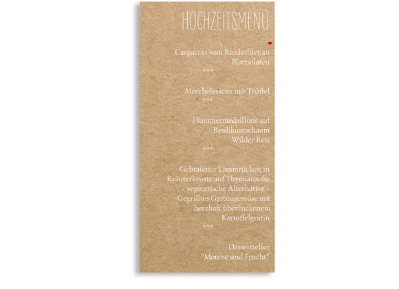 Hochzeit Menükarten Luzern, Rückseite der Farbversion: beige