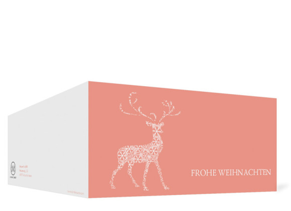 Außenseite, Firmen-Weihnachtskarte Holy Deer mit eigenem Logo, Farbversion: apricot