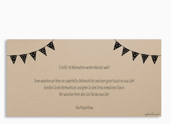 Firmen-Weihnachtskarte Weihnachtsparty (Postkarte), Din Lang quer, Rückseite in Schwarz