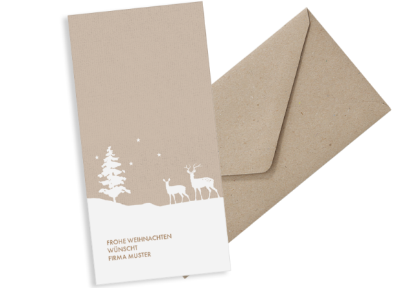 Postkarte DL hoch, Motiv: Winterlandschaft FW, mit Briefhülle, Farbvariante: beige