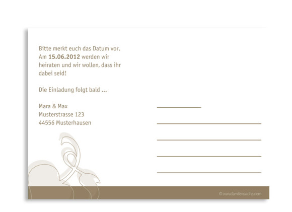 Rückseite, Einladungs-Postkarte zur Hochzeit, Motiv Oslo, Farbversion: beige