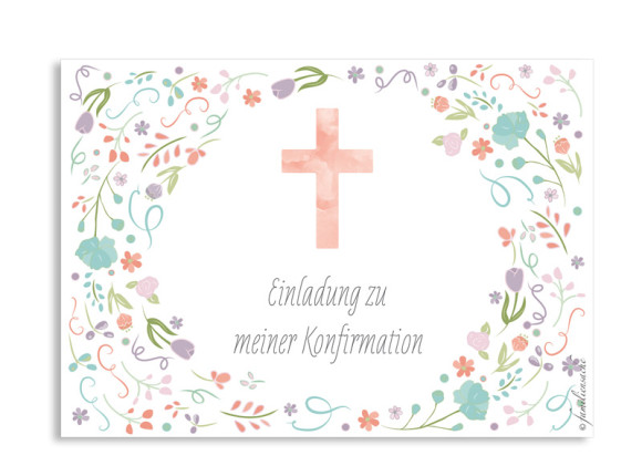 Konfirmation Einladung Vintage Flower