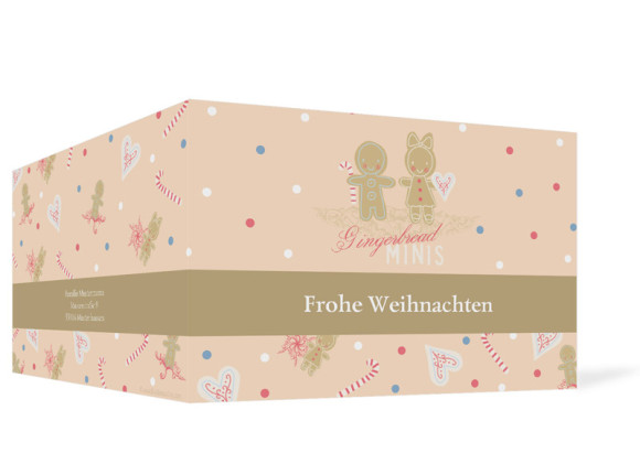 Außenansicht, Weihnachtskarte, Motiv Lebkuchenpaar, Farbversion: beige