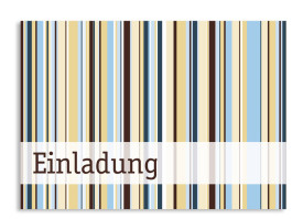 Geburtstagseinladung Stripes (Postkarte A6) Braun/Blau