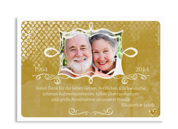 Danksagungen Goldene Hochzeit Turteltauben, Rückseite der Farbversion: beige