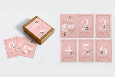 Meilensteinkarten "Pink" mit floralen Elementen