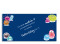 Vorderseite, Einladungs-Postkarte zum Geburtstag, Motiv Monster, Farbversion: blau