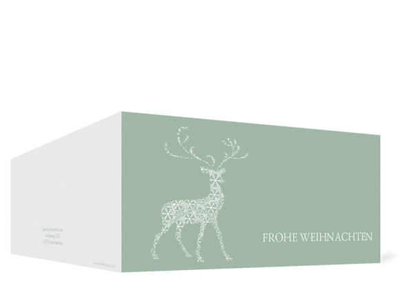 Außenansicht, Weihnachtskarte (Format DIN Lang), Motiv Holy Deer, Farbversion: graugrün