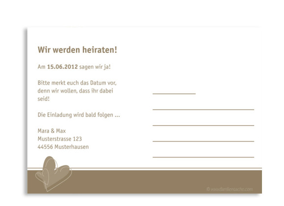 Rückseite, Einladungs-Postkarte zur Hochzeit, Motiv London, Farbversion: beige