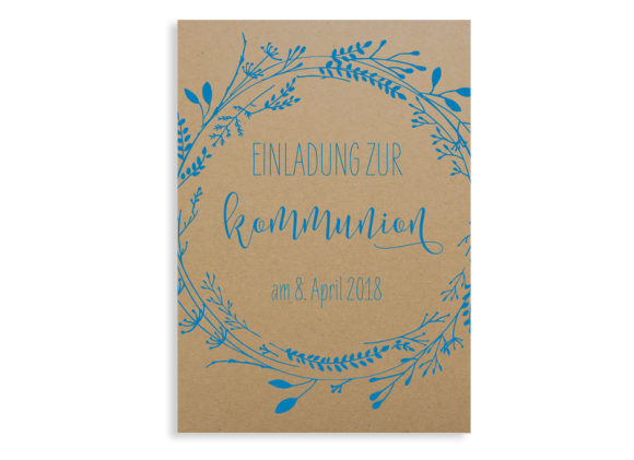 Kommunionseinladung "Blumenkranz Natural" (Postkarte ohne Foto)