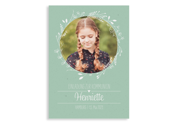 Kommunionseinladung "Henriette/Henry" (Postkarte Hochformat mit Foto)